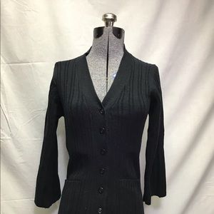 Vintage 60s 70s Kimlon Ribbed Black Cardigan